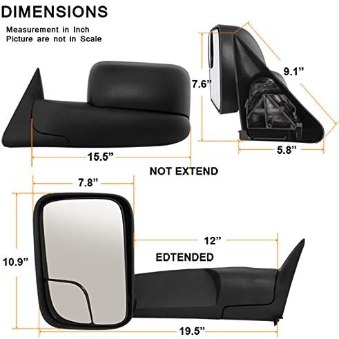 AKKON - For 94-01 Dodge Ram Pickup Truck Extendable Towing Manual Mirrors Driver Left Side Replacement