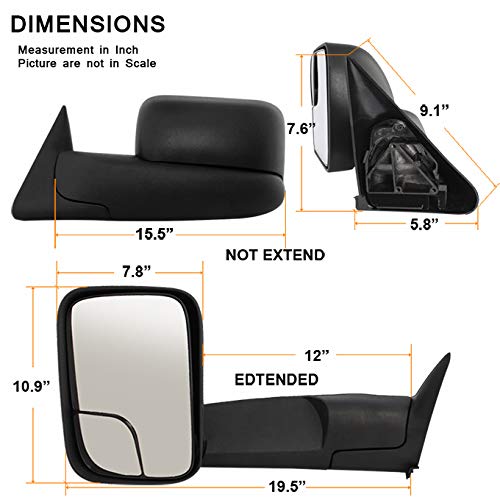 Akkon - For 94-01 Dodge Ram Pickup Truck Extendable Towing Manual Mirrors Driver Left Side Replacement #TOP4