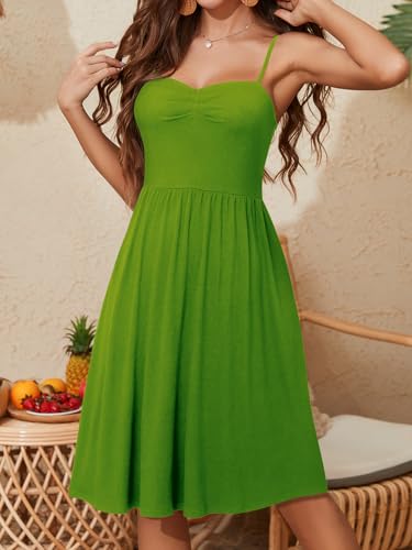 Image of YATHON Summer Casual Dress for Women 2025 Vacation Beach Dresses Adjustable Spaghetti Strap Sundress with Pockets