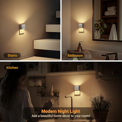 Image of JandCase Night Light,Automatic Night Lights Plug into Wall,Dusk to Dawn,2 Pack Soft White 3000K Brightness Adjustable Nightlight for Kids Bedroom Bathroom Hallway Kitchen