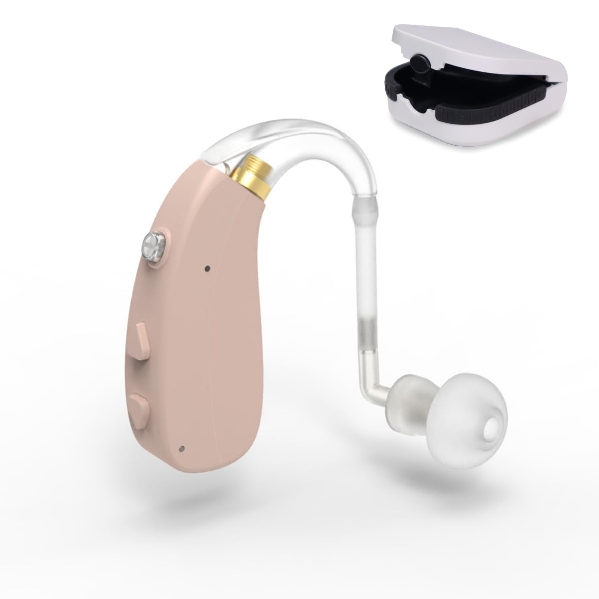 Mobiclinic®, Amplificador auditivo, Ear plus 1, Recargable, 5 niveles de volumen, Giro 360º para ambos oídos, 3 modos reducción ruido, Ligero y portátil, Incluye tapones recambios