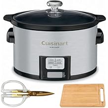 مجموعة من الفولاذ المقاوم للصدأ المصقول القابل للبرمجة بسعة 3.5 لتر من Cuisinart PSC-350 مع مقص طلاء التيتانيوم الذهبي الشفاف متعدد الأغراض من Deco Chef ولوح تقطيع الخيزران الفاخر من Deco Chef