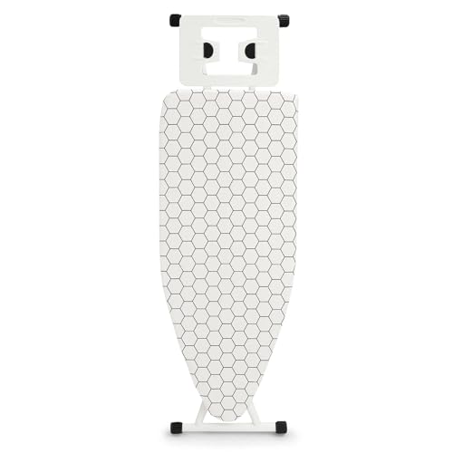 CROWNSHOP Ironing Board Universal Extra Wide Iron Board with Silicon Iron Rest Ironing boards Large Adjustment Height Lightweight Large Table TopIron Board Foldable Non Slip (White Square Pattern)