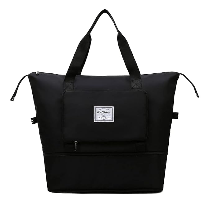 Unisex Adult Expandable Space Weekender Bag Waterproof Large Capacity Folding Travel Duffel Bag Lightweight Dry And Wet Separation Tote, Black, One Size