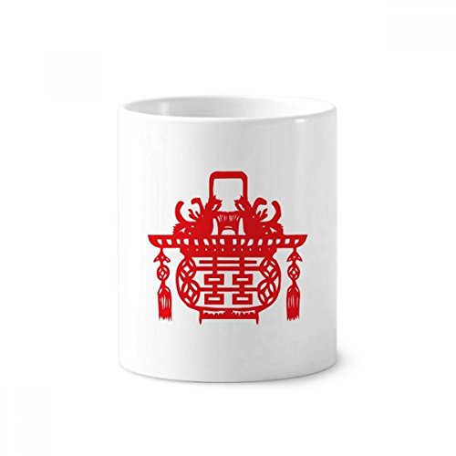 Céramique porte-brosse à dents blanc avec motif lanterne rouge chinoise