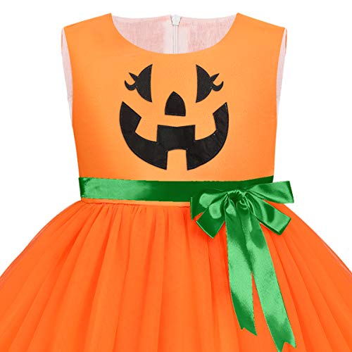 Toddler Baby Girls Halloween Pumpkin Dress Ghost Costume Kids Princess Pageant Birthday Party Polka Dot Bowknot Gown Carnival Fancy Dress Up Cosplay Holiday Photo Props Orange Pumpkin 12-18 Months #TOP3