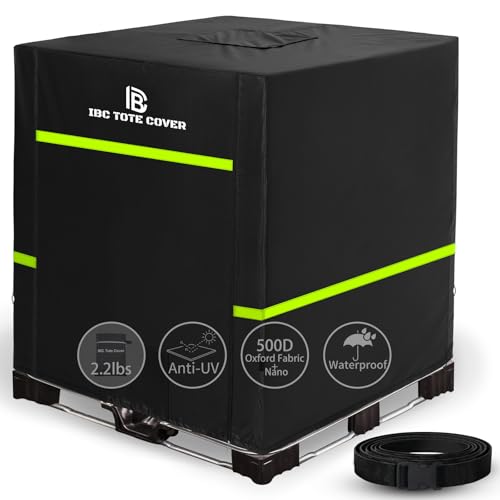 275 Gallon IBC Tote Cover 500D Silver Thermal Cover Side Zipper for Water Level Valve & Top Hook-and-Loop Flaps Waist & 4 Corner Straps for Windproof - Black