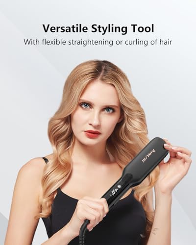 Image of Annlary 1.75 Inches Flat Iron Hair Straightener with Heat Resistant Silicone Mat Pouch, Professional Ceramic Ionic Dual Voltage Straightener for Less Frizz, Shinier & Smoother Hair