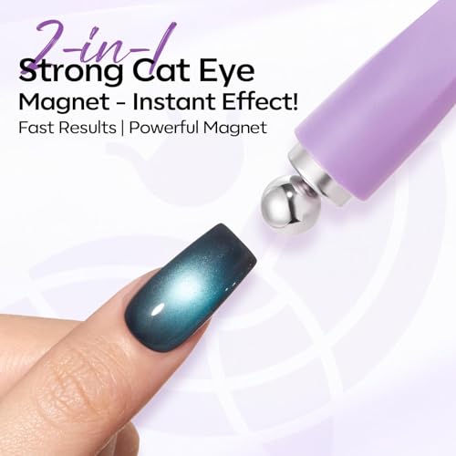 Image of Modelones Cat Eye Gel Nail Polish Magnet, 8-in-1 Cat Eye Magnet Tool for Gel Nails Strong Magnetic Nail Art Wand with Steel Ball, Glass Bead& French Tip&Clover Cateye Multi-Effect Magnets DIY Salon