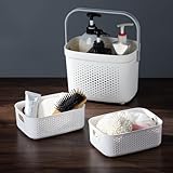 LivLab Mker Portable Shower Caddy, Cleaning Supply Organizer with Handle, College Dorm Room Essentials, Camping Tote Basket - Bathroom Storage Organizer, White Grey