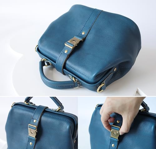 Image of Handmade Leather Doctor Bag for Women, Vintage Frame Satchel, Large Capacity Work Handbag, Soft Genuine Leather Shoulder Tote