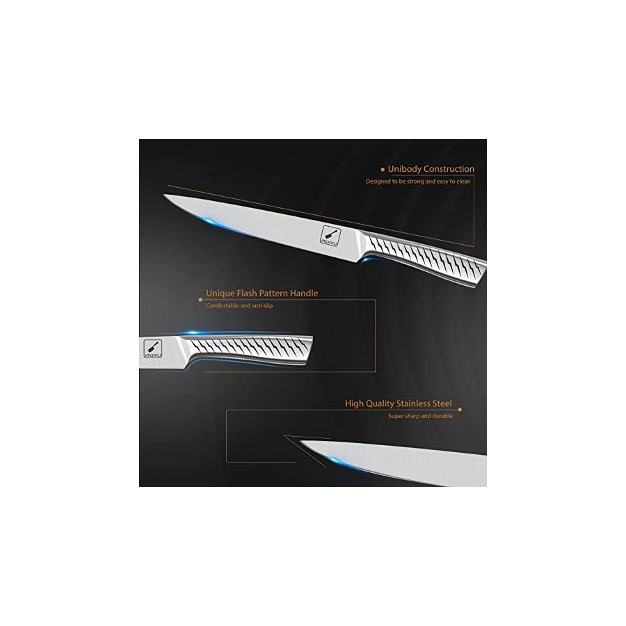 imarku Knife Set, 14PCS Knife Sets for kitchen with block, One-Piece Kitchen Knife Set with Built-in Sharpener, Stainless Steel Chef Knife Set with Lightning Stripes Handle, Dishwasher Safe(Black)