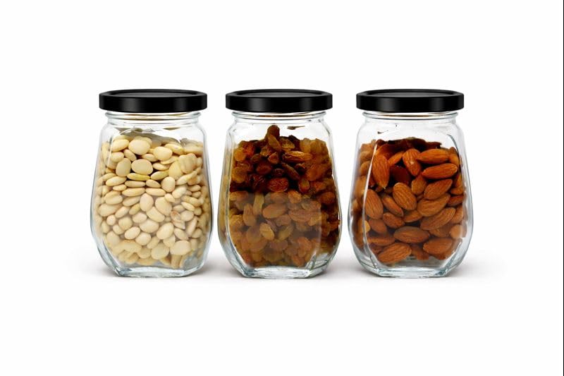 Image of Glass Jar with Air Tight Metal Lid I Kitchen Storage Jars for Spices, Coffee, Sugar & Dry Fruits I Grocery Storage Container I Kitchen Pantry Organiser Jar (CROWN SHAPE GLASS JAR - 750 ML - PACK OF 4)