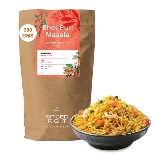 Image of SPICED RIGHT Bhelpuri Masala (200 Gm) with Natural Ingredients | Ready to Use Instant Namkeen Indian Snack Bhel Puri /Chat Puri Masala