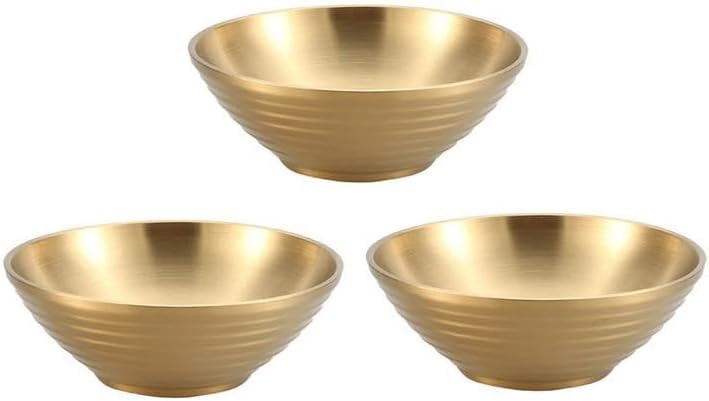 Large Ramen Bowls Set of 3 SUS304 Stainless Steel Salad Mixing Bowls Dinner Serving Bowls - Gold
