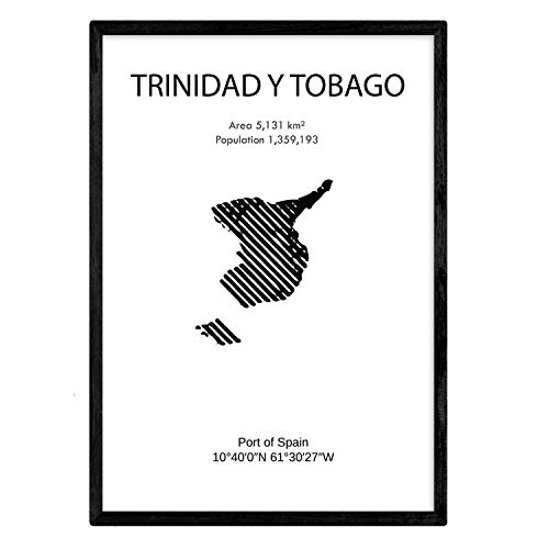 Affiche Nacnique de Trinité-et-Tobago. Lames de pays et de continents du monde. Taille A4 avec cadre