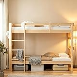 DEWEL 2段ベッド 木製 シングルベッド 耐荷重300kg 二段ベッド 大人用 ロータイプ コンセント付き 分割可能 木製 天然木 無垢 宮棚 すのこベッドフレーム (木目調001)