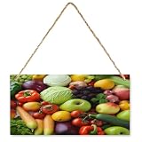 Letrero de madera de frutas y verduras frescas, placa colgante de madera rústica personalizada para colgar en la pared, decoración del hogar para puerta, placa rectangular de madera, letrero de nombre