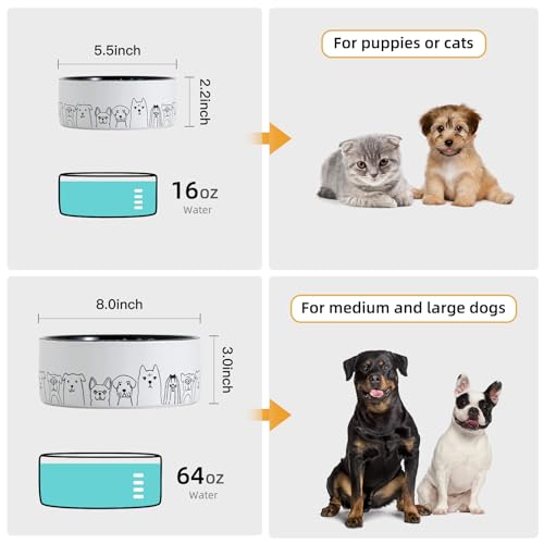 Fun Elements Ceramic Dog Bowls - Large, Non-Slip, 64 Fl Oz, Black with Adorable Dog Patterns (Large, Black) by FUN ELEMENTS - Image 3