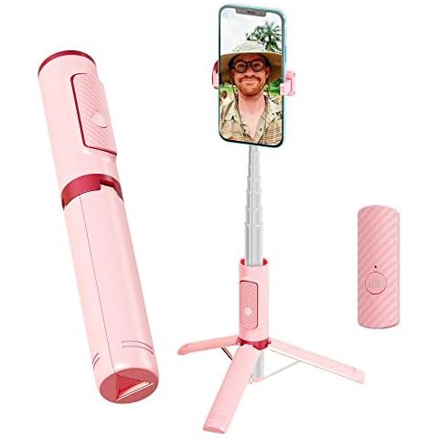 COLORLIZARD Selfie Stick Tripod, Foldable Cellphone Tripod with Remote, Travel Tripod for iPhone Series Android, Video Recording - Pink Cover