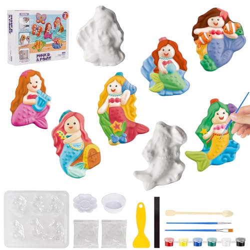 YAOZUP Juego de Manualidades de Yeso para Pintar, Figuras para Niños, Escayola y Pintura (Sirenas)