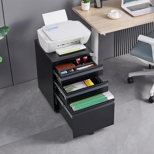 Ridrtvol 3-Drawer File Cabinet with Lock, Office Storage Filing Cabinet for Legal/Letter Size, Pre-Assembled Metal File Cabinet Except Wheels Under Desk(Black) 3-4 Drawers Modern W124770976 by Ridrtvol - Image 3