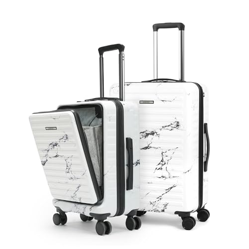Image of Assembly Trolley Bags Set of 2- Cabin Small + Check-in Medium with TSA Locks & 8 Spinner Wheels, Polycarbonate Hard Shell Trolley Bag Set for Business Travel & Vacations, Marble, 20+24 Inch