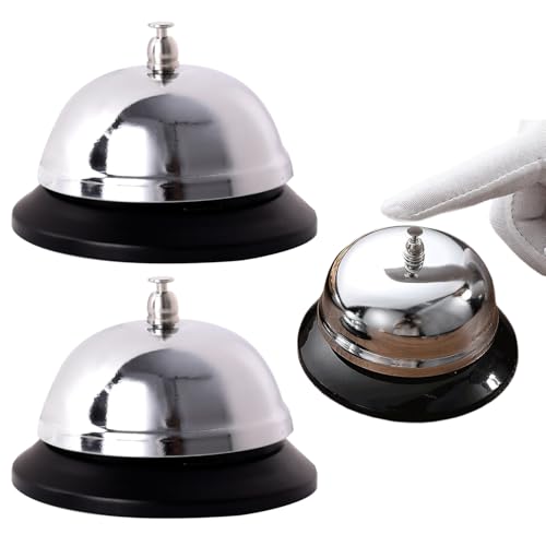 2 pcs Call Bell Stainless Steel Reception Bell Hand Held Desk Service Bell Counter Top Bell Attention Call Ringer Butler Waiter Bell For Hotels Concierge Area Schools Bar Restaurants Accessories