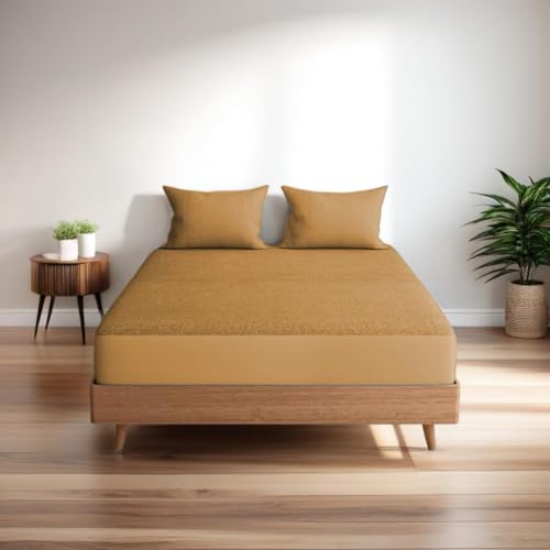 Image of Waterproof Terry Cotton Pillow Protector Cover with Zippered Closure | 18X28 Inch Standard Size Pillow Cover, Set of 4 | Dustproof Bedding Pillowcase for Protection (Beige)