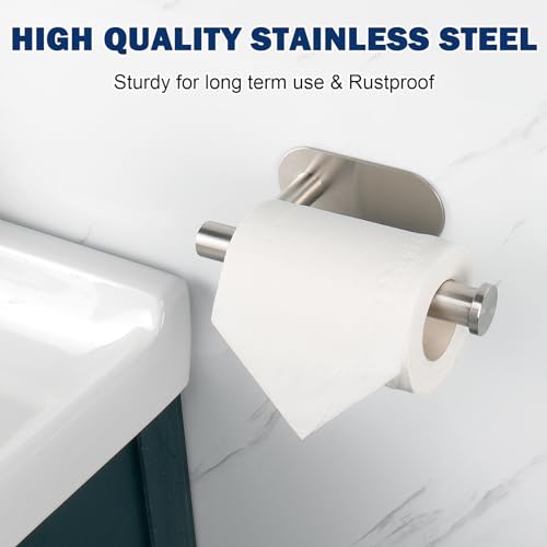 NearMoon Toilet Paper Holder Self Adhesive, Premium Thicken SUS304 Stainless Steel Rustproof Adhesive Toilet Roll Holder no Drilling for Bathroom, Kitchen, Washroom (1 Pack, Brushed Nickel) - Image 2