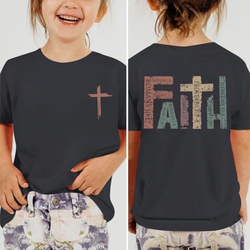 Image of Jesus Shirt for Girls Christian Faith Tshirts Kids Cute Bible Verse Graphic Tees Inspirational God Religious Clothes