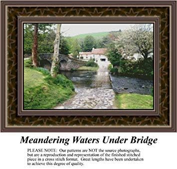 Landscape Cross Stitch Pattern | Meandering Waters Under Bridge (Pattern Only, You Provide The Floss and Fabric)
