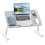 Laptop Tisch, SAIJI Bett Tisch, Dicker stabil Füße, Höhenverstellbar und Winkelverstellbar, genügend Maus Platz, bis zu 17in Laptop, für Homeoffice, Frühstücken, Lernen (Grau, 60*33cm)
