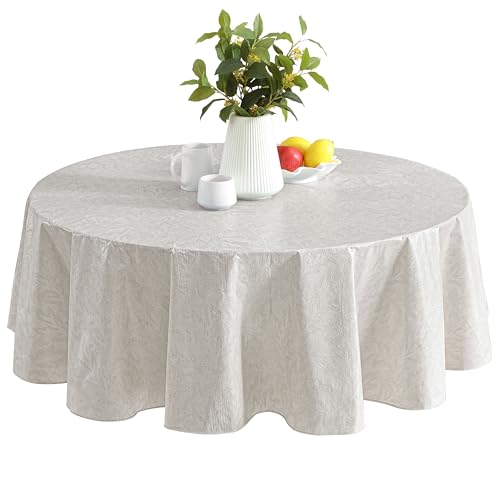 Newbridge Napa Leaf Beige Vinyl Flannel Backed Tablecloth, 70 Inch Round, Hotel Quality Waterproof Indoor Outdoor Table Cover for Kitchen, Patio, Dining, BBQ