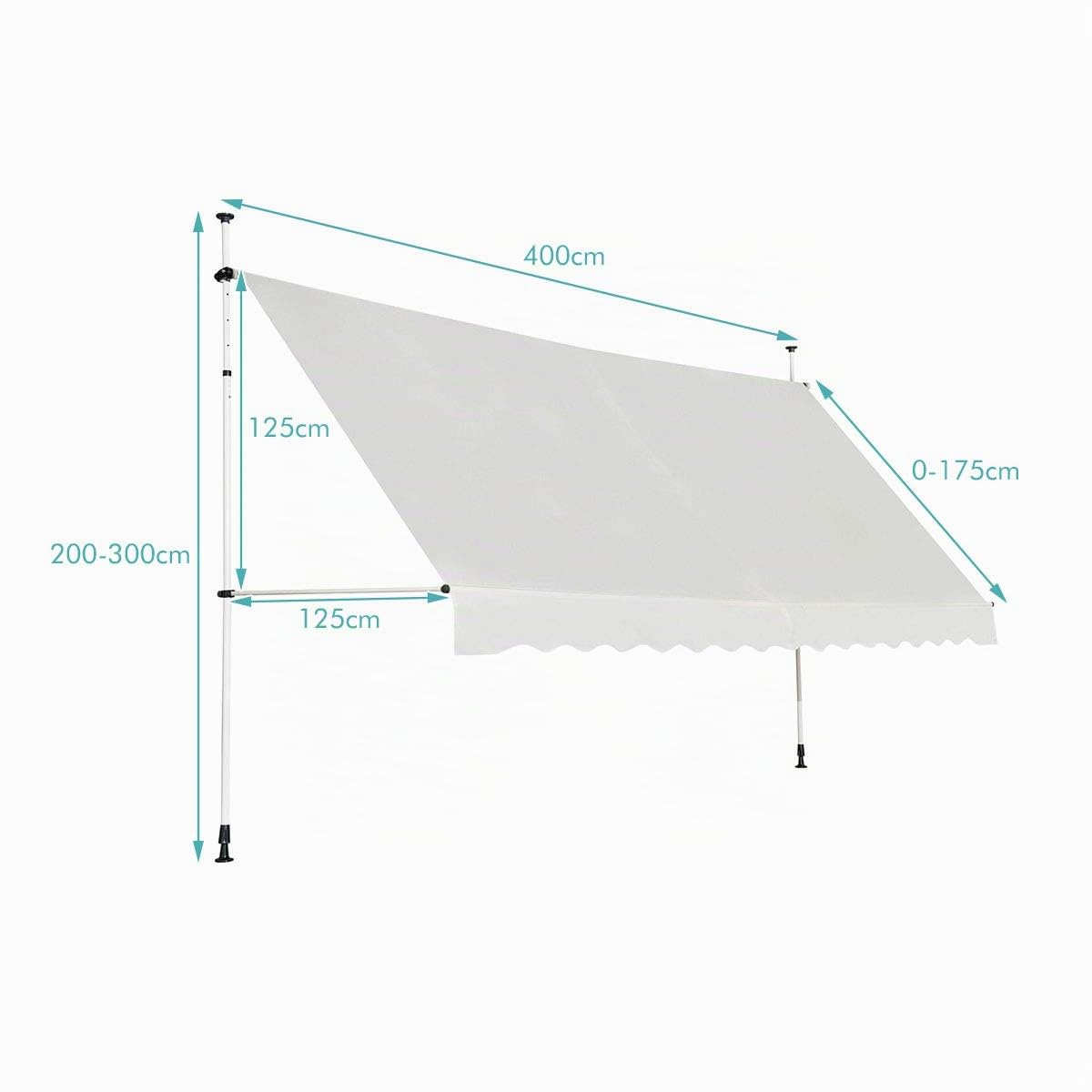 RELAX4LIFE Store Banne Manuel sans Perçage, Auvent Balcon Rétractable avec Manivelle, Tissu Oxford Anti-UV Imperméable, Hauteur Réglable 2-3 M, Store Banne pour Porte Fenêtre (Beige, 400 X 125 cm)