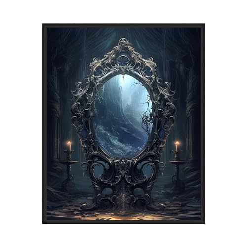 Cursed Mirror Art Poster Print, Haunted Scary Spooky Halloween Wall Art Painting Decor Gallery 29 (Cursed Mirror, 18 x 24 inches, Unframed)