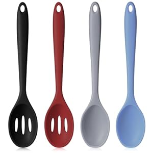 Boao 4 Pcs Silicone Cooking Utensils Set 10.6 Inch Large Silicone Serving Nonstick Spoons Heat Resistant Mixing Slotted Spoons for Kitchen Cooking Bake Stir, Dishwasher Safe(Mixed Colors)