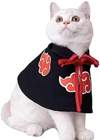 Cat Cloak Anime Ninja Costume，Halloween Pet Clothes,Pet Cloak Cosplay Party for Small Dogs Cats Clothing (Black, Small)