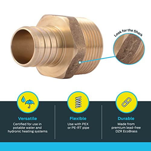 Image of SharkBite 1 Inch Crimp MNPT Male Adapter, Brass Plumbing Fitting, PEX Pipe, Copper, UC140LFA (Pack of 2)
