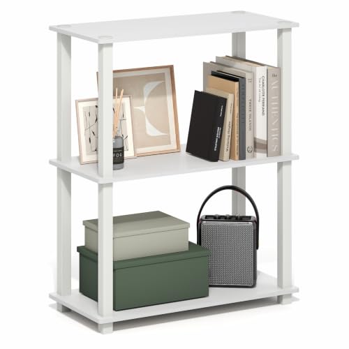 Image of Furinno Turn-S-Tube Storage Shelves, 3-Tier Book Shelf, Corner Shelf, Toolless Open Frame Standing Shelves, for Organization and Storage, Living Room, Garage, Home Office, White