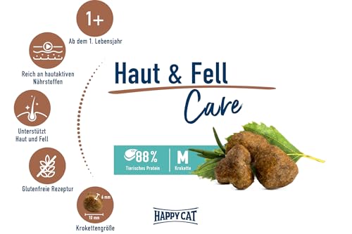 Happy Cat 70599 - Sensitive Haut & Fell - Katzen-Trockenfutter mit Huhn für hautsensible Katzen und Kater - 300 g Inhalt