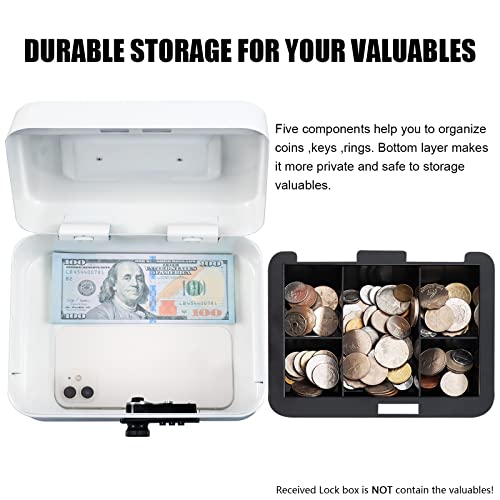 Image of KYODOLED Cash Box with Combination Lock,Safe Metal Box for Money,Storage Lock Box with Money Tray,7.87 inchx 6.30 inchx 3.54 inch White Medium