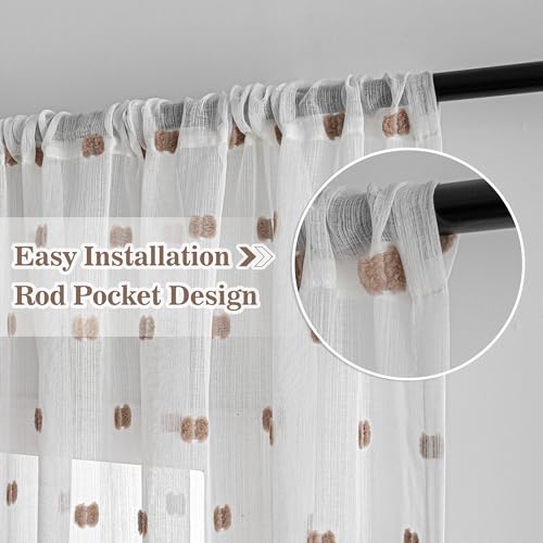 Image of MYSKY HOME Taupe Patched Design Sheer Curtains for Bedroom 84 Inch 2 Pieces | White Curtains Sheer Curtain, for Living Room Nursery Dining Room, Rod Pocket, Privacy Window Drapes, 50 x 84 inch
