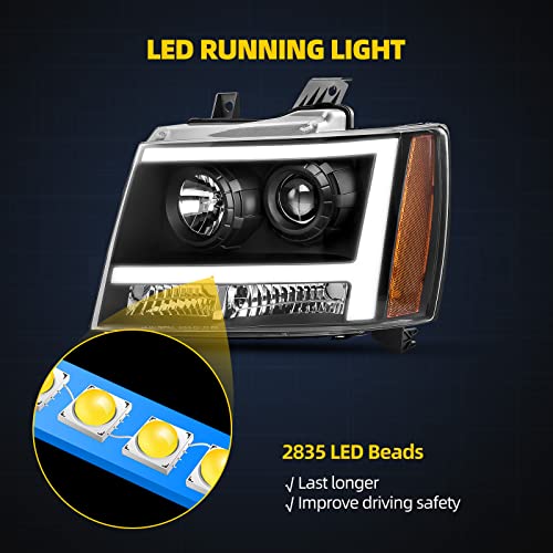 Dwvo Led Headlights Assembly Compatible With Chevrolet Tahoe Suburban 2007-2014 /Chevy Avalanche 2007 2008 2009 2010 2011 2012 2013 Projector Headlamp #TOP2