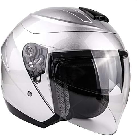 Typhoon 3/4 Helmet With Face Shield & Retractable Sun Visor DOT Motorcycle Scooter Moped Cruiser Youth Women Adult - Silver - Small