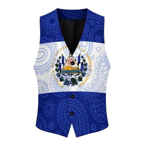 El Sal-vador Flag Paisley Pattern Novelty Men's Suit Vest Casual Formal Dress Vests Business Waistcoat3