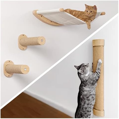 Cat Hammock Wall Mounted Cat Shelf with Two Steps - Wall Mounted Cat Scratching Post Cover