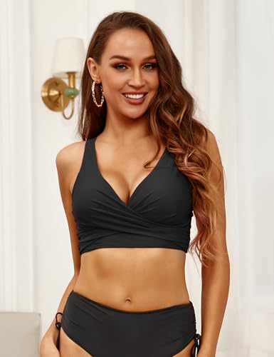 coastal rose Women's Underwire Bikini Top Only V Neck Criss Cross Push Up Full Coverage Swimsuit Top Bathing Suits3