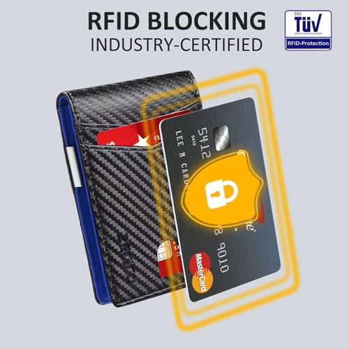 Image of Mens Slim Wallet Money Clip: Bifold Vegan Leather Wallets RFID Blocking Front Pocket Wallets Credit Card Holder with ID Windown Gifts for Men