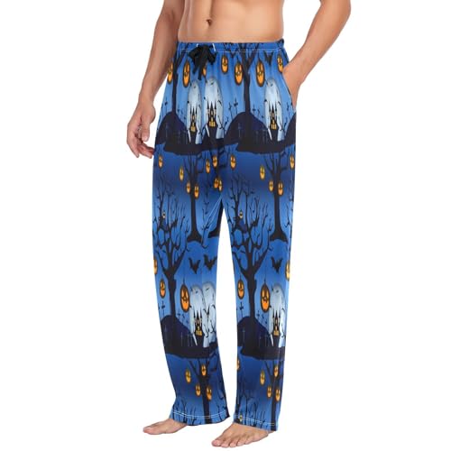 Qilmy Halloween Hut Men's Cotton Pajama Pants, Lightweight Lounge Sleepwear with Drawstring and Pocket4